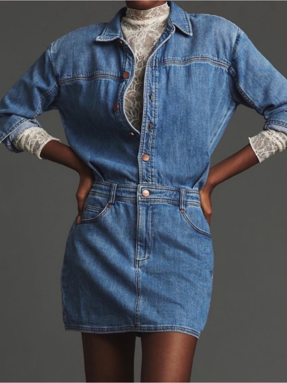 Pilcro Anthropologie Denim Shirt Dress - Medium Blue - Size XXS
